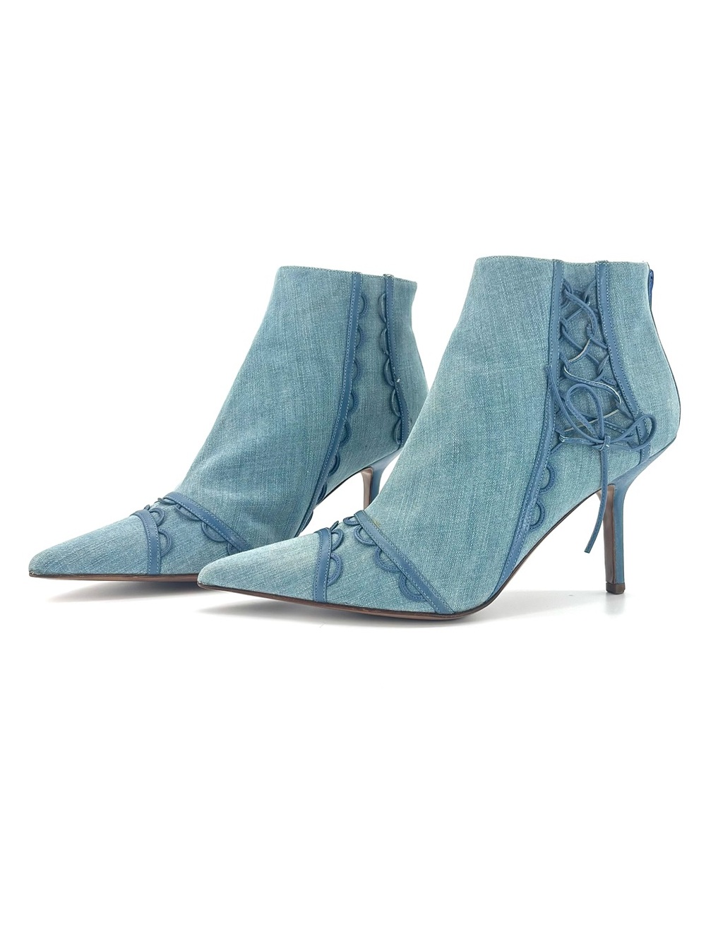 NEW Christian Dior SS 2002 Galliano Blue Bow Pointed Toe Heeled Booties 41.5